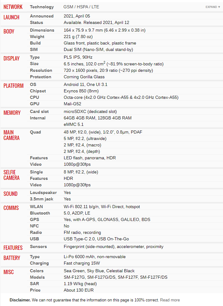 گوشی موبایل سامسونگ Samsung Galaxy F12