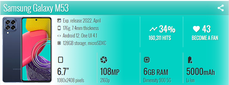 گوشی موبایل سامسونگ Samsung Galaxy M53